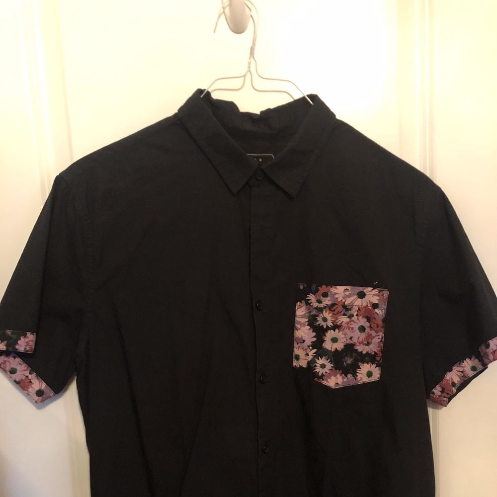Black 2/Men Short-sleeve Button-down Shirt